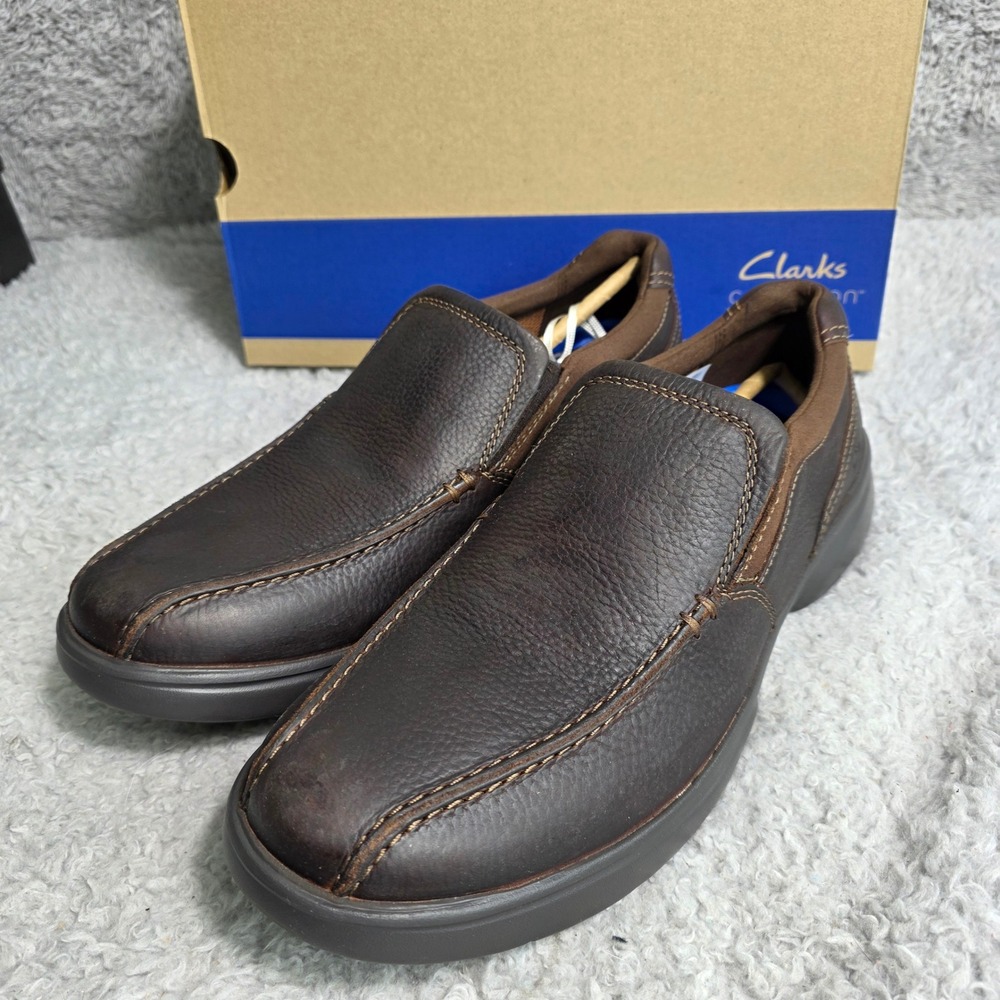 Clarks Bradley Step Brown Tumbled‎ Leather Slip On Loafers Mens 10.5 WIDE NEW